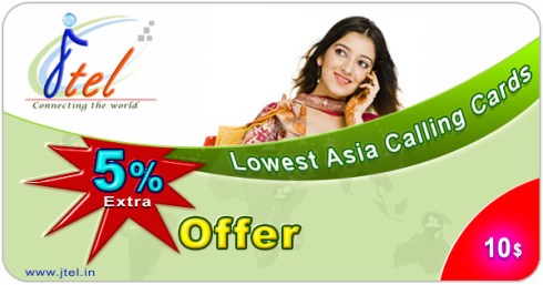 Jtel.in  Low rate Asia calls get 5% extra Bonus